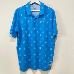 Puma Carlsbad Edition California Men’s M Tropical Blue Print Short Sleeve Polo